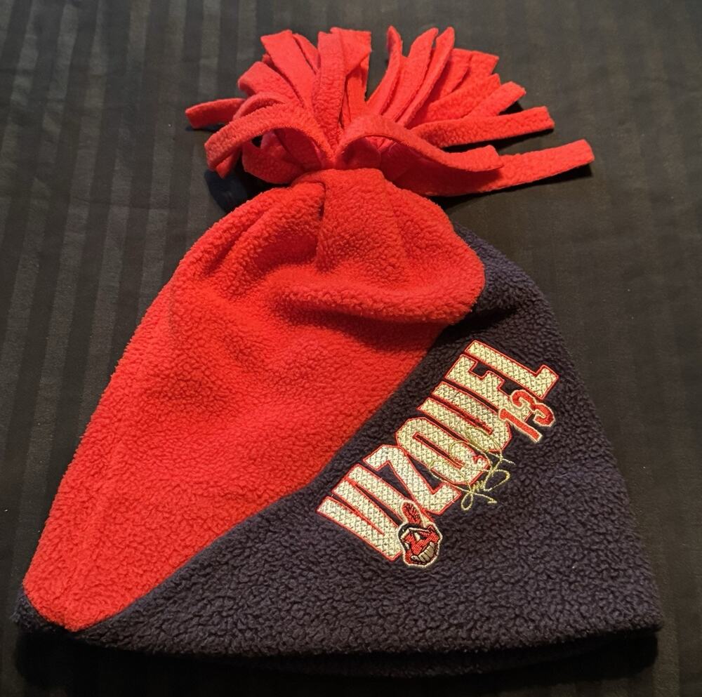 Cleveland Indians MLB Beanie Frayed Pom Officially Licensed Red Blue Vizquel